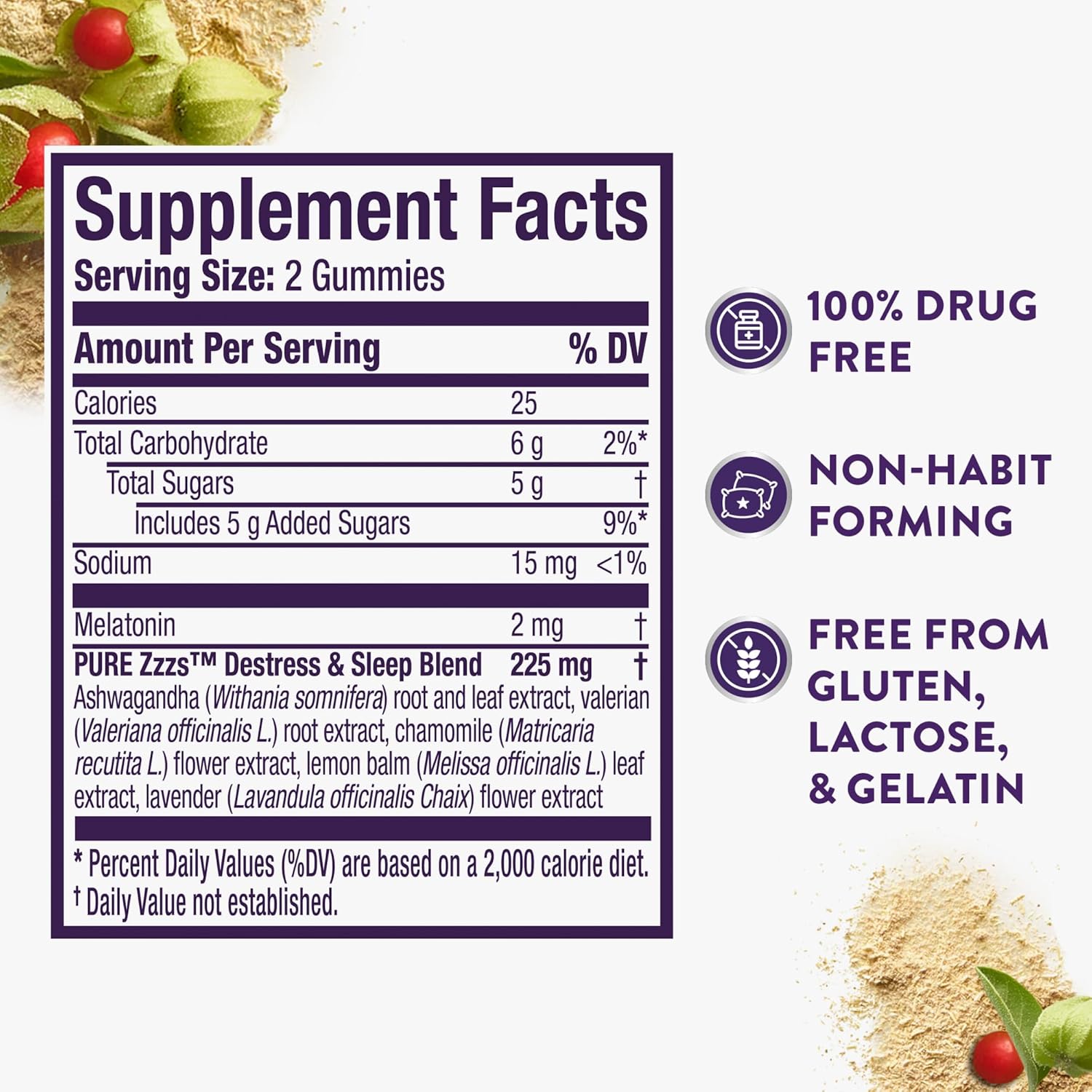 ZzzQuil PURE Zzzs De-Stress 2mg Melatonin Gummies, , Sleep Aids for Adults, Ashwagandha for Stress Support, 60 Gummies - Image 6