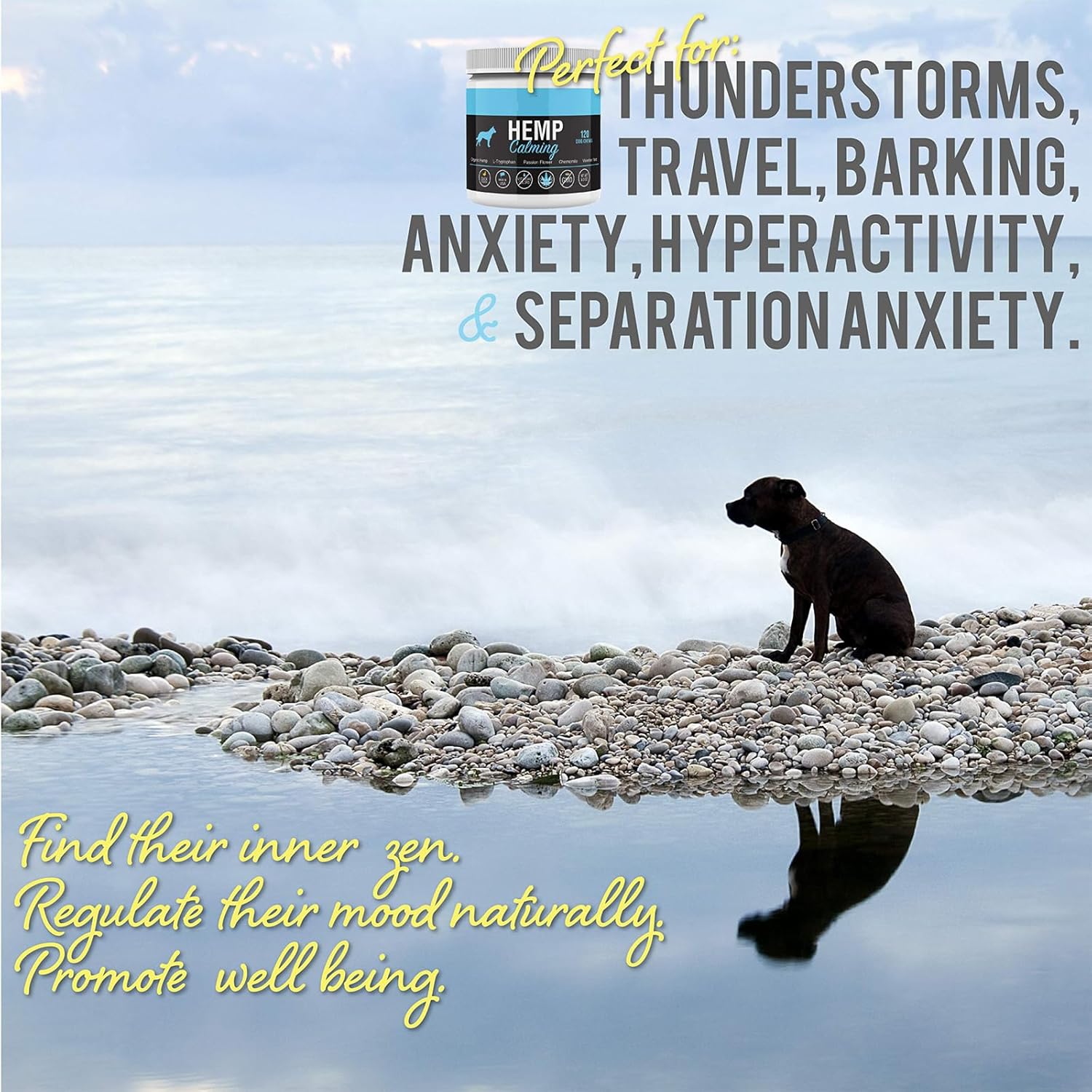 Calming Treats for Dogs with Organic Hemp Oil, Tryptophan, Chamomile, Passion Flower & Valerian - Stress & Anxiety Relief for Separation, Travel, Fireworks, Storms and Barking - 120 Soft Chews.. - Image 3