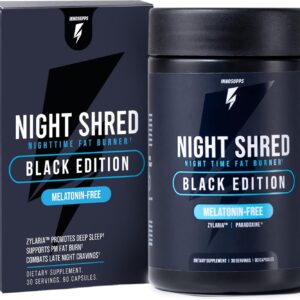 Night Shred Black Melatonin-Free - Night Time Fat Burner, Weight Loss, and Natural Sleep Support - GABA Complex with Ashwagandha, CLA, Grains of Paradise - Thermogenic Fat Burner - 90 Vegan Capsules
