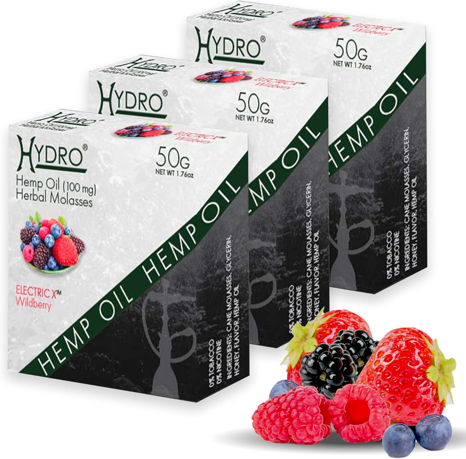 Hydro Hookah Flavor With Hemp Oil Extract, Hookah Shisha Electric X Wild Berry Flavor Set, Fruit Hydro Hookah Flavor Set, Nicotine Free Hookah Hemp Oil Flavors, 50-Gram Packs (Pack of 3,150g)