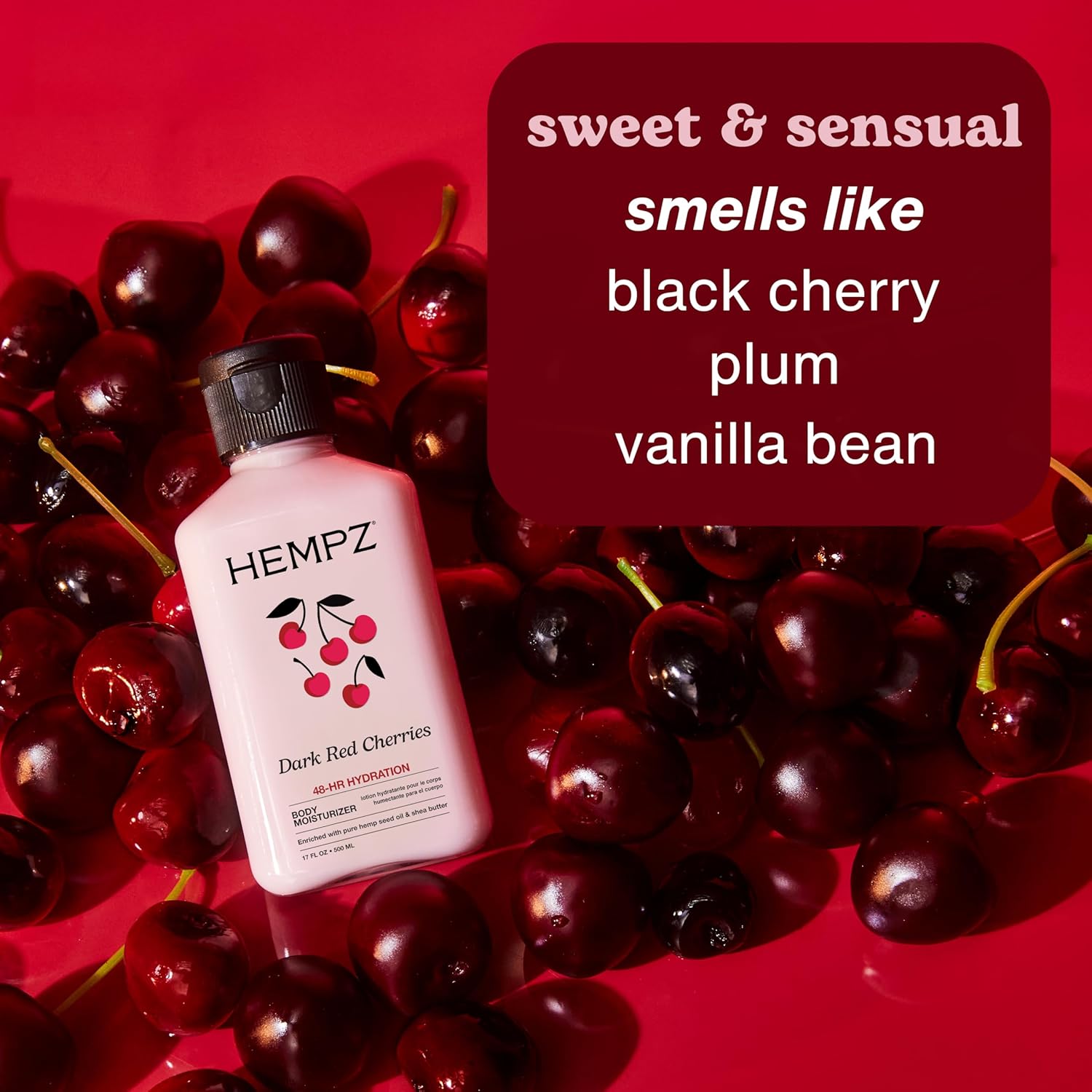 Hempz Mini Cherry Lotion, Ultra Hydrating Moisturizer for Body and Hands, Dark Red Cherries, travel friendly 2.25 oz. - Image 3