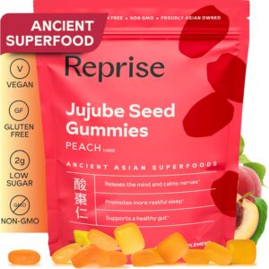 Reprise Jujube Seeds in Daily Gummies, 300 mg Full-Spectrum Jujube Seeds, Supports Relaxation & Restful Sleep, 100% Plant Based Vegan & Gelatin Free, Peach Flavored, 45 Gummies