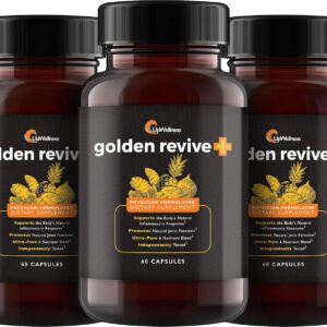 UpWellness Golden Revive + Joint Support Supplement Featuring Turmeric with Black Pepper, Quercetin, and Magnesium- Turmeric Boswellia Supplement - 6 Active Ingredients - 60 Capsules, 3 Pack