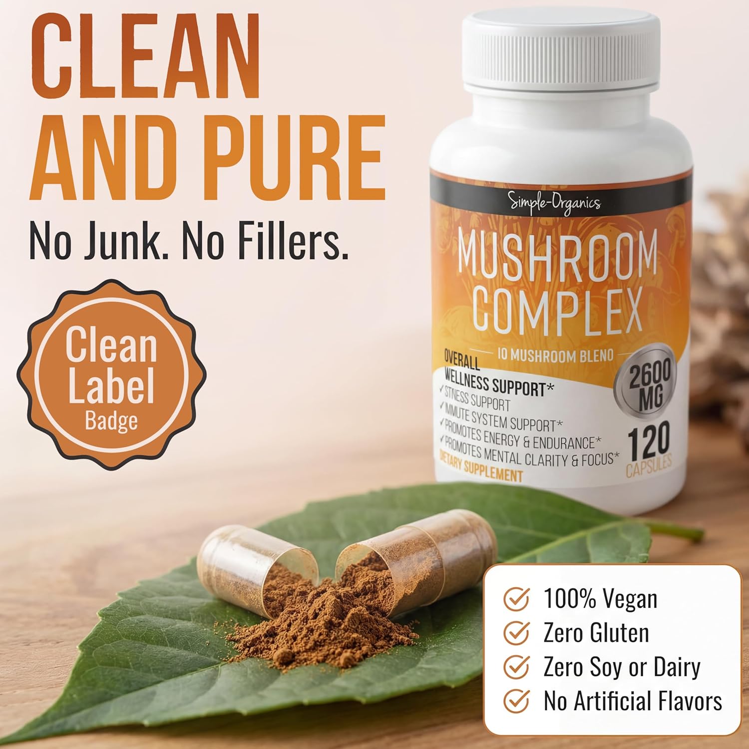 10 Mushroom Brain Supplement for Memory and Focus 2600mg | Energy and Immune Support | Cordyceps, Reishi, Lion’s Mane, Chaga, Turkey Tail, Maitake, Shiitake, Enoki, Agaricus, & Oyster - Image 5