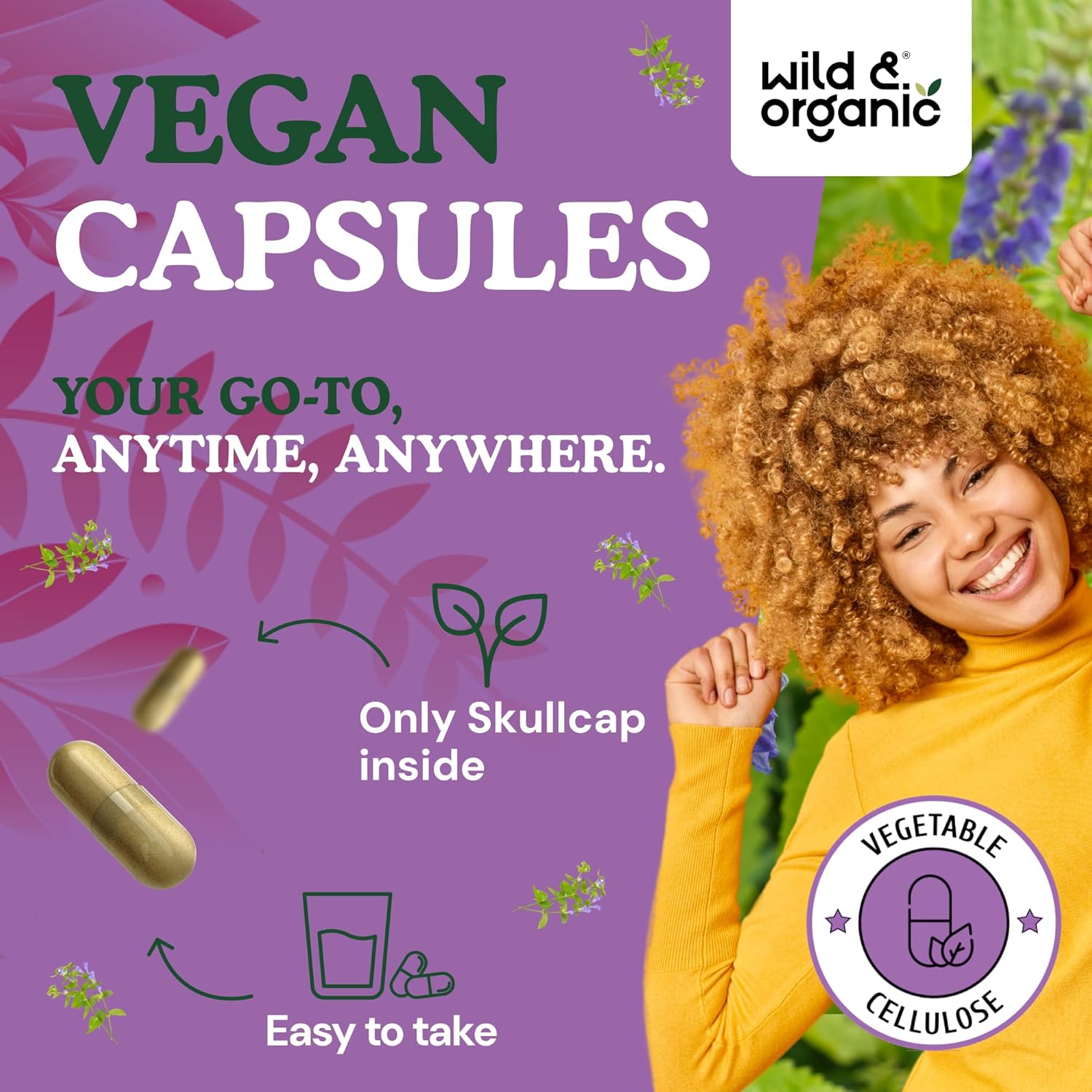 Wild & Organic Skullcap Herb Capsules 1200 mg - Calming Skullcap Supplement - 180 Capsules - Scutellaria Lateriflora Leaf Extract - 3-Month Supply - Vegan, No Fillers, Non-GMO - Image 4