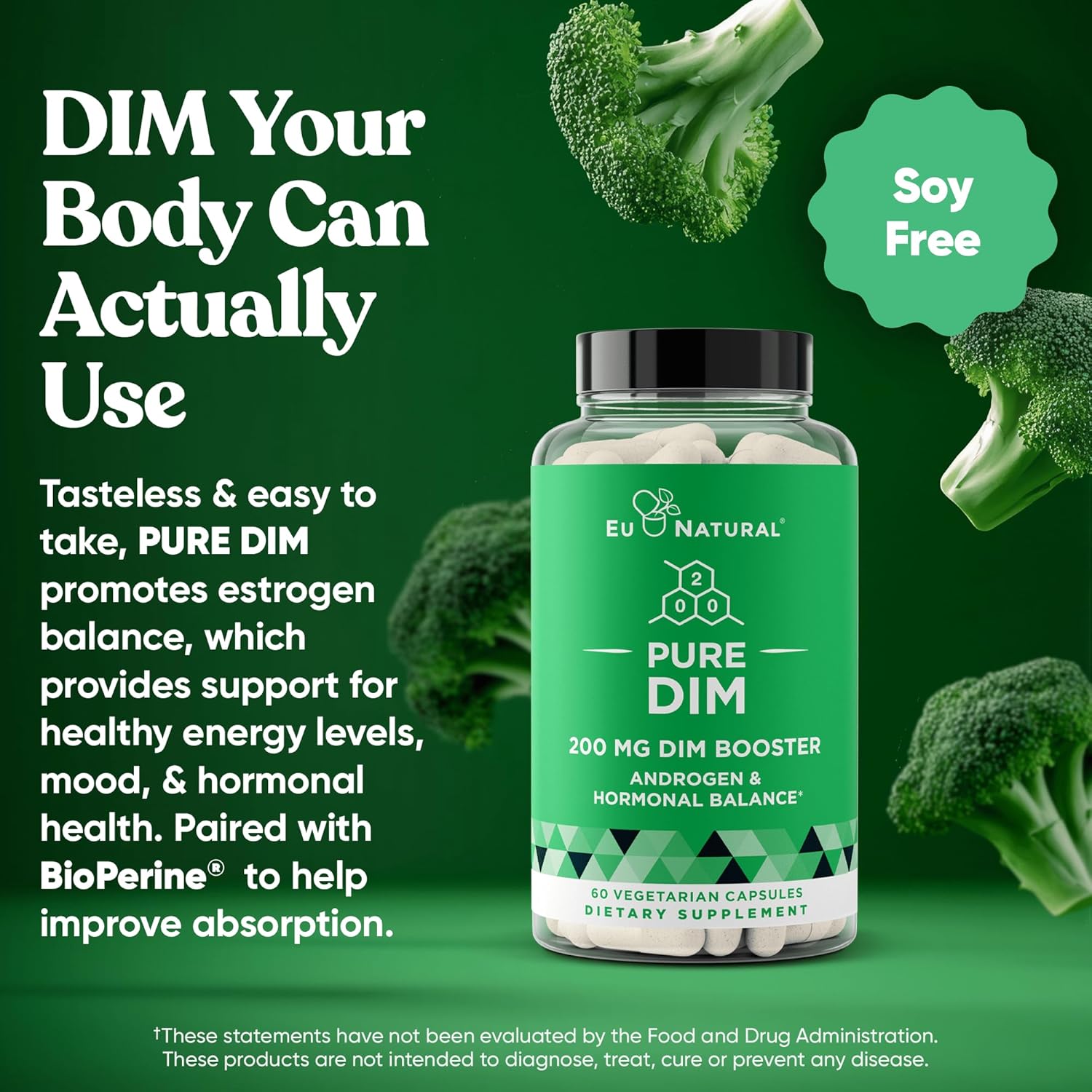DIM Supplement Pure 200 Mg for Women or Men - Estrogen Hormone Balance Supplement for Energy, Fatigue, Stress, Menopause, Hot Flashes - Enhanced Bioavailability BioPerine - 60 Vegan Soft Capsules - Image 3