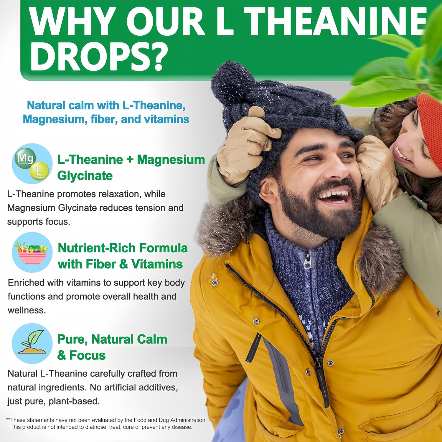 L Theanine Drops, Liquid L-Theanine Supplement 200mg w/Magnesium Glycinate,Vitamins,Fiber for Relaxation,Sleep,Digestion, Calm,High Absorption Mood Support for Adults & Kids,Plant Based,Non-GMO - Image 4